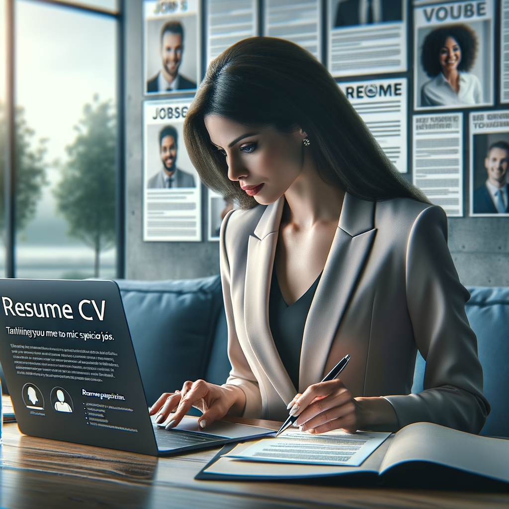 Professional individual tailoring CV for specific jobs on a laptop, demonstrating how to modify your CV and resume adaptation for job applications with specific job resume tips visible on screen.