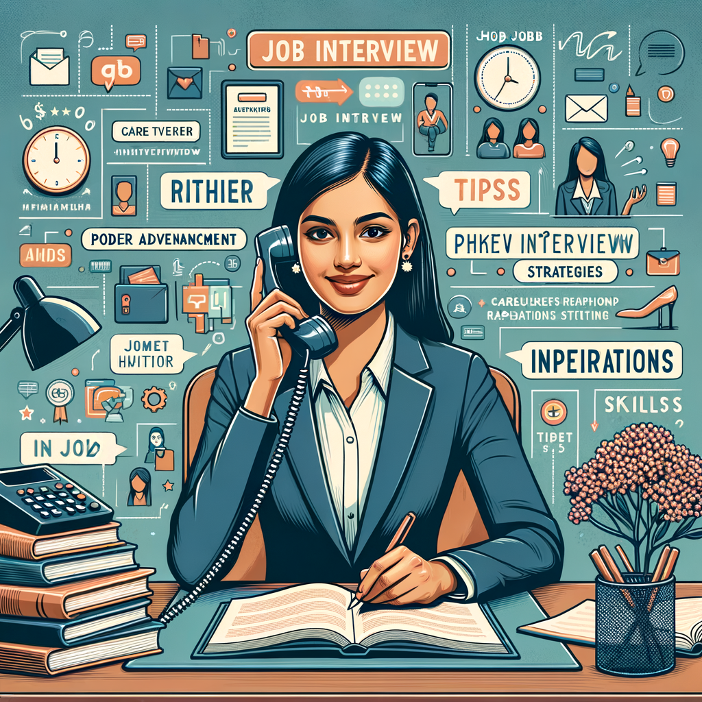 Professional woman confidently conducting a successful phone interview at her home office, using job interview tips, career advancement strategies, and interview preparation resources for successful job hunting.