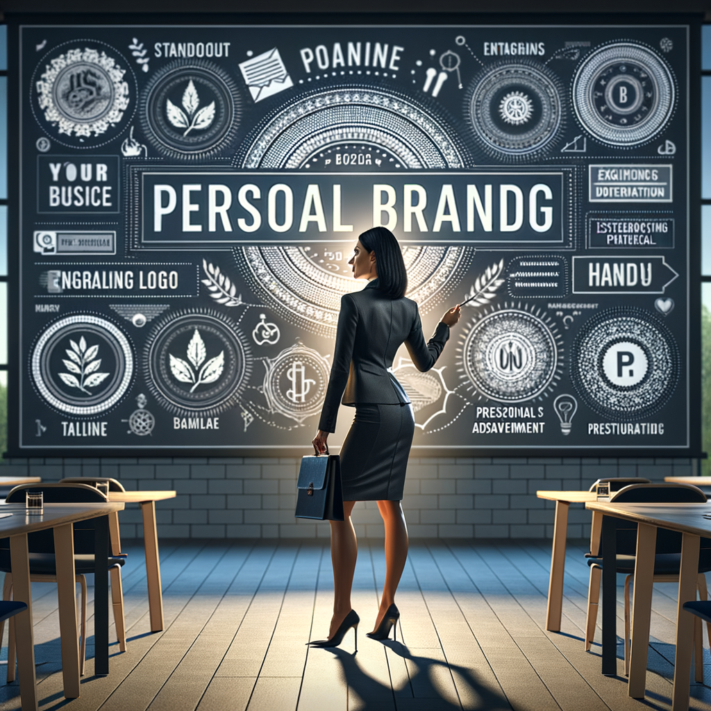 Professional woman presenting personal branding strategies for career advancement on a screen, emphasizing the importance of building a personal brand for professional growth and career promotion.